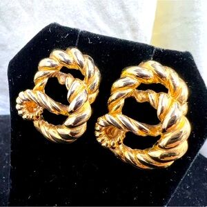 Vintage Rope Cluster Earrings Gold Tone Metal Fashion Jewelry 1980s. 💖🥰😘💋😍